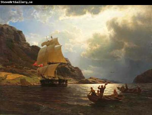 Hans Gude Hjemvendende hvalfangerskip i en norsk havn